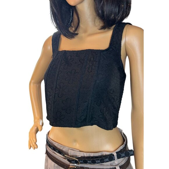 (5 for $25) Self Esteem Lace Square Neck Corset Top in Black Eyelet Size Small - Picture 3 of 7